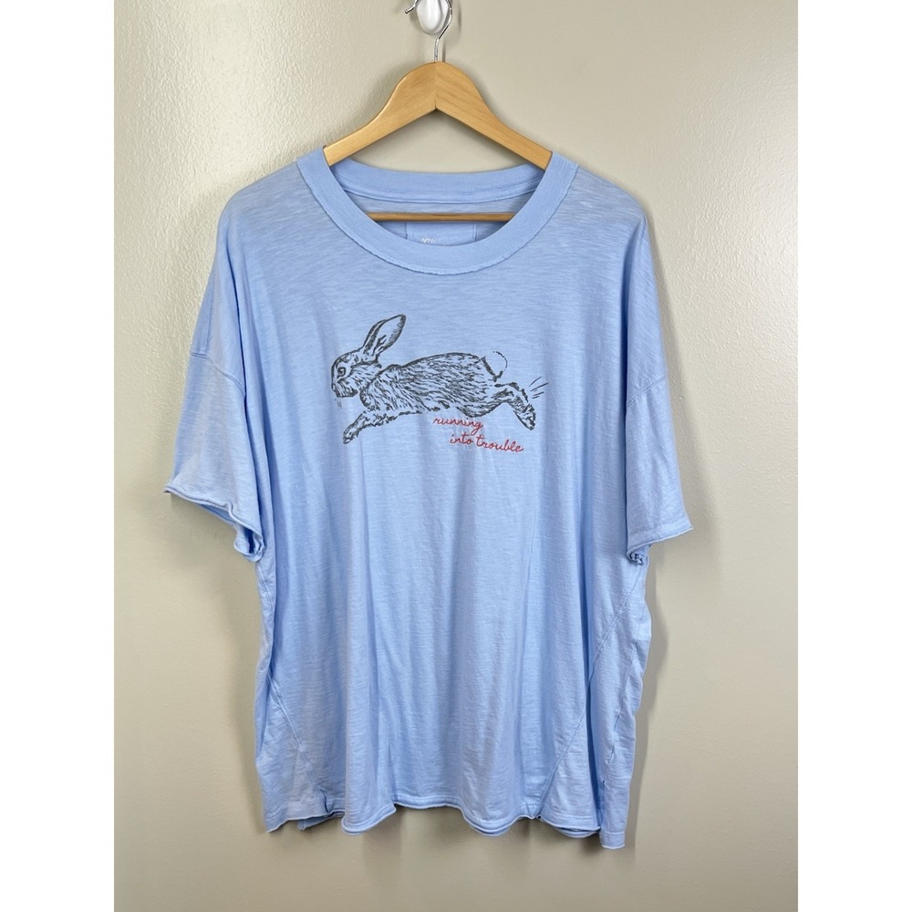 Aerie Women's Oversized Graphic Crew Neck Boyfriend T-Shirt Size Lg Bunny Rabbit